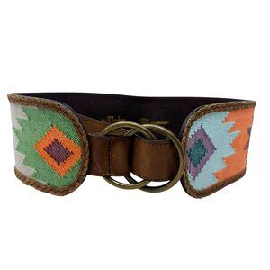Womens Southwestern Loomed Fabric Statement Belt Blanket Print Wide corset